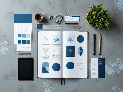 ic2b品牌logo设计概念图，极简科技风格，蓝色渐变配色，几何图形构成的智能连接符号